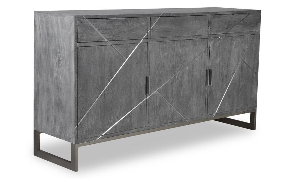 Buffet 3 portes 3 tiroirs acacia massif et métal gris Toupma - Photo n°1