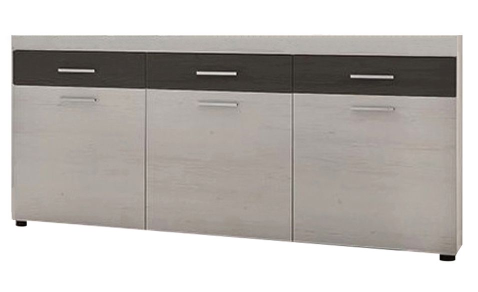 Buffet 3 portes 3 tiroirs bois blanc et gris Michou - Photo n°1