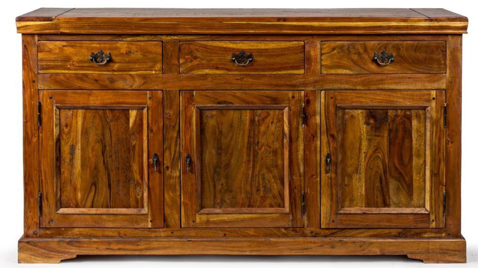 Buffet 3 portes 3 tiroirs CHATEAUX - bois massif d'acacia marron - 160 cm - Photo n°1