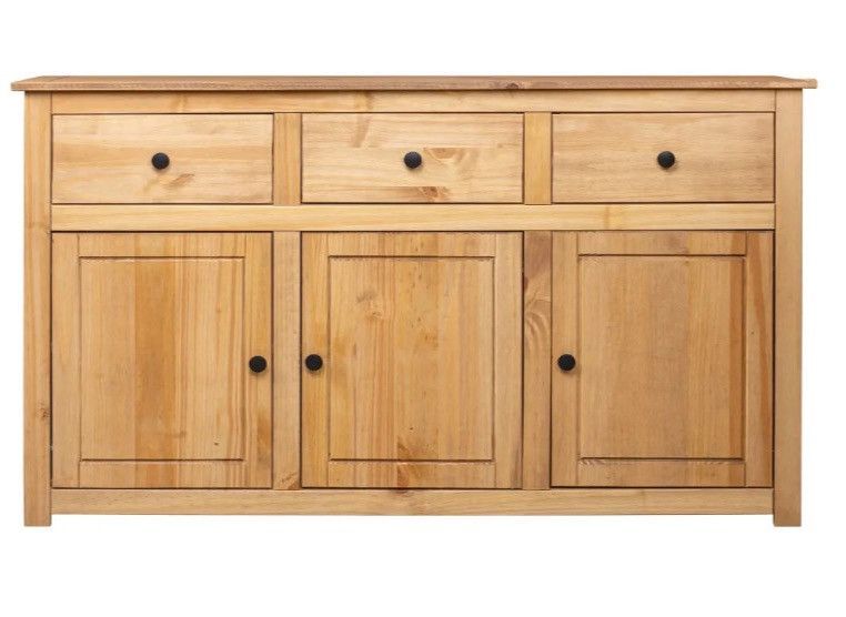 Buffet 3 portes 3 tiroirs en bois de pin massif Autika 135 cm – Élégance rustique et praticité - Photo n°1