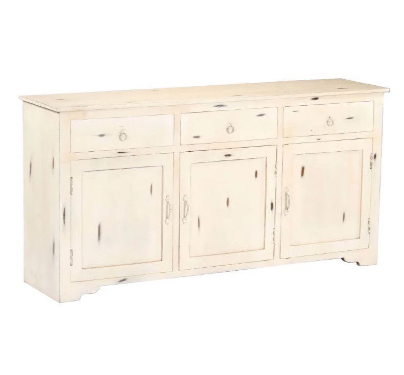 Buffet 3 portes 3 tiroirs manguier massif blanc vieilli Caree - Photo n°1