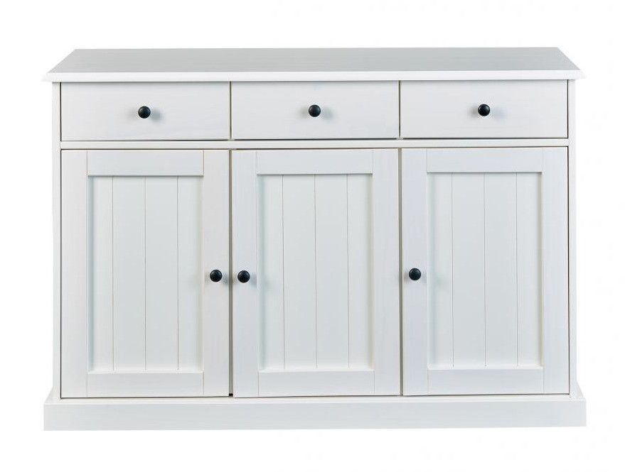 Buffet 3 portes 3 tiroirs pin massif vernis blanc Campanou 131 cm - Photo n°1