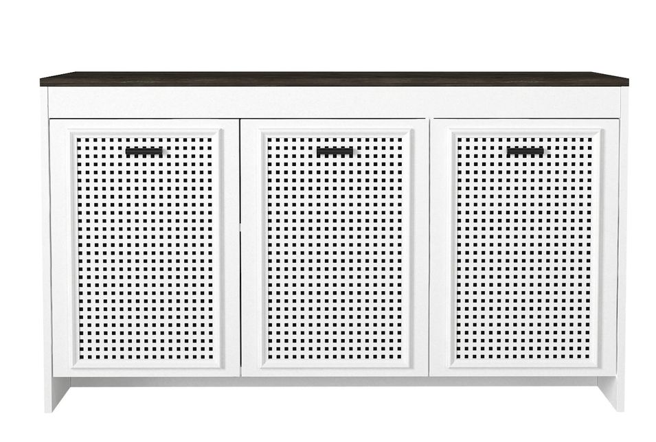 Buffet 3 portes ajourées bois blanc et marron Amorka 120 cm - Photo n°1