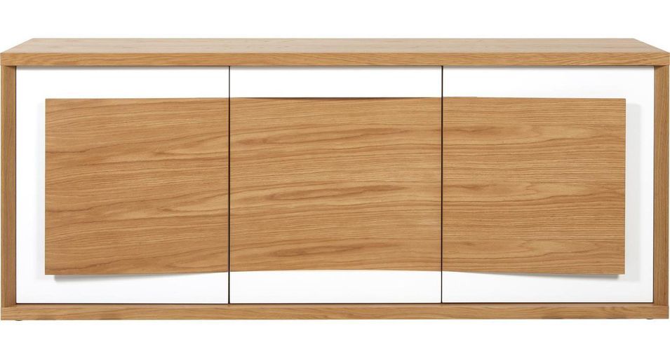 Buffet 3 portes bois chêne clair et laqué blanc Yaga 210 cm - Photo n°1