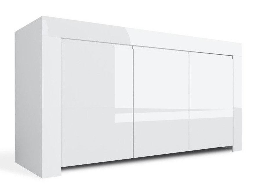 Buffet 3 portes bois laqué blanc brillant Ambre L 162 cm - Photo n°1