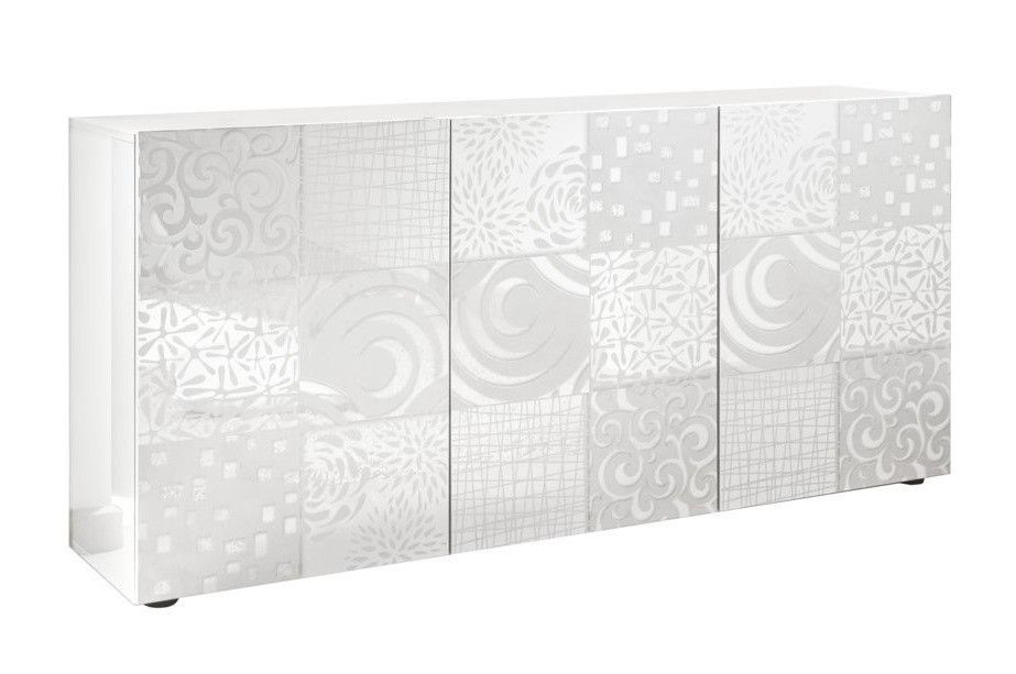 Buffet 3 portes bois laqué blanc brillant Zebre L 180 cm - Photo n°1