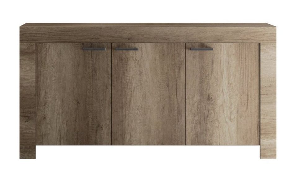 Buffet 3 portes bois mélaminé chêne foncé Saxo L 160 cm - Photo n°1