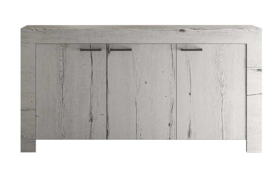 Buffet 3 portes bois mélaminé chêne gris Saxo L 160 cm - Photo n°1