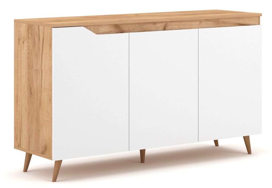 Buffet 3 portes bois naturel et blanc mat Dulce 140 cm - Photo n°1