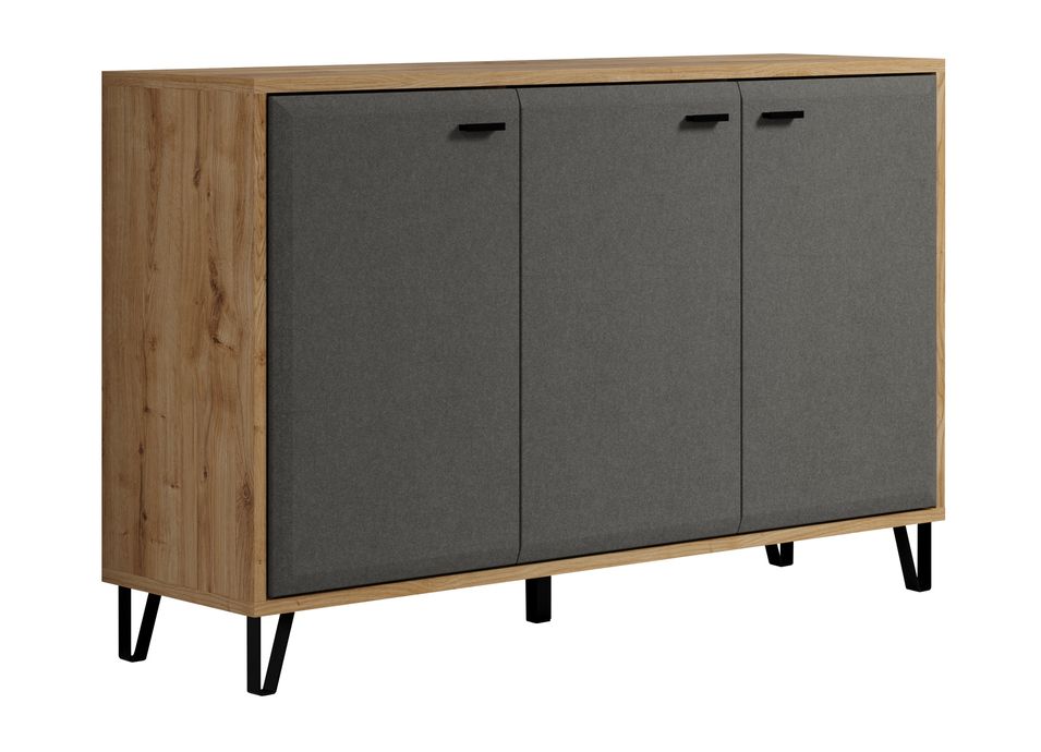 Buffet 3 portes chêne de Navarre et feutre gris foncé Florence 146 cm - Photo n°1