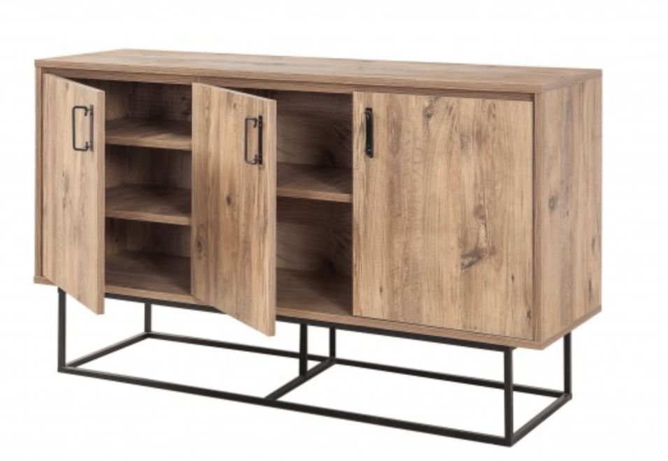Buffet 3 portes Chêne naturel mélaminé Balko 140 cm - Photo n°1