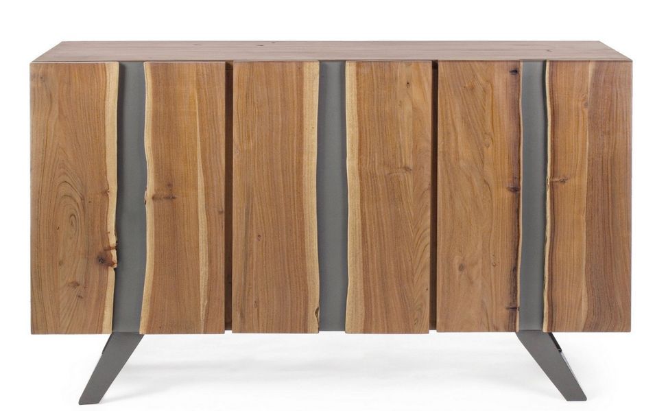 Buffet 3 portes DENIA 145 cm - Bois massif d'acacia & pieds acier gris - Photo n°1