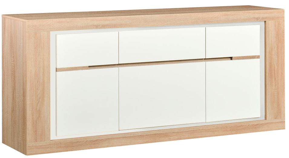 Buffet 3 portes laqué blanc et chêne éclairage leds Season - Photo n°1