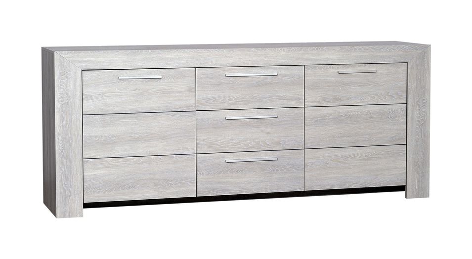 Buffet 3 portes 1 tiroir bois chêne cérusé gris Kathy 220 cm - Photo n°1