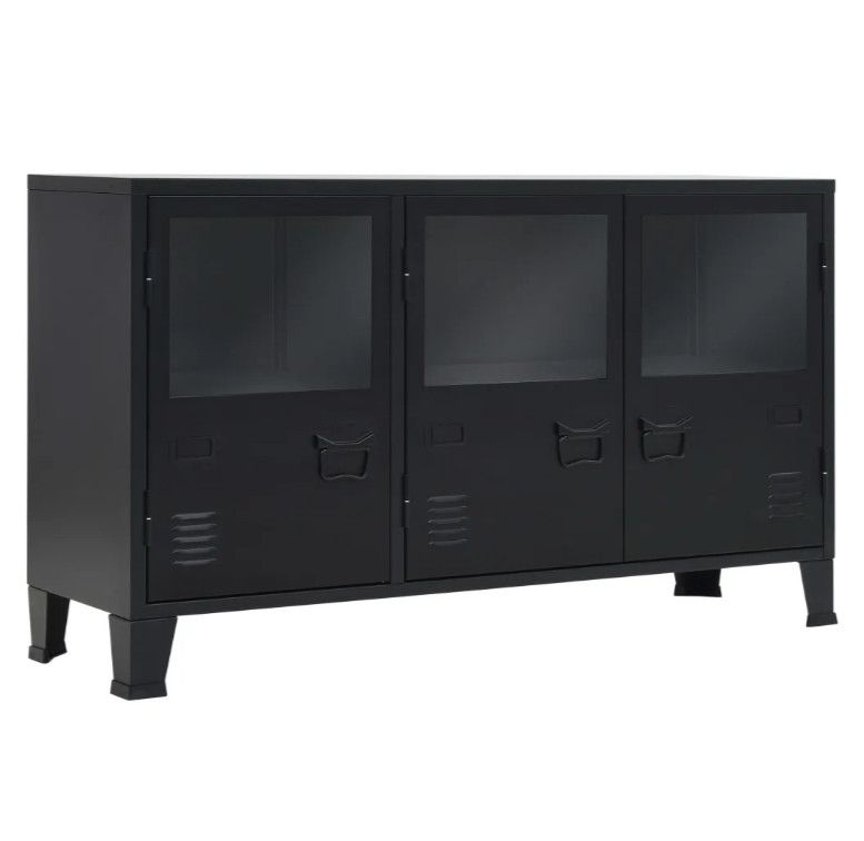 Buffet 3 portes vitrées métal noir industriel Kibane - Photo n°1