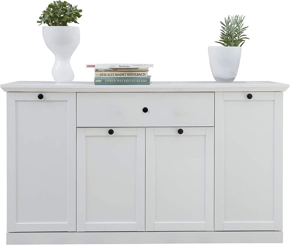 Buffet 4 portes 1 tiroir blanc style campagnard moderne Valex 157 cm - Photo n°1