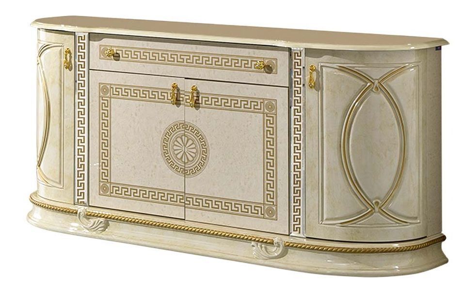 Buffet 4 portes 1 tiroir bois vernis laqué brillant beige et doré Venus 163 cm - Photo n°1