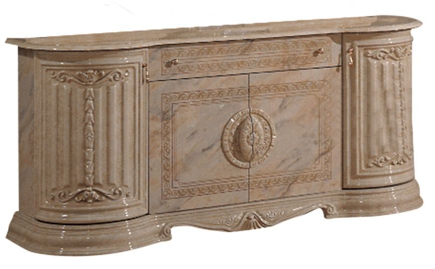 Buffet 4 portes 1 tiroir bois vernis laqué brillant beige et onyx effet marbré Lesly 168 cm - Photo n°1