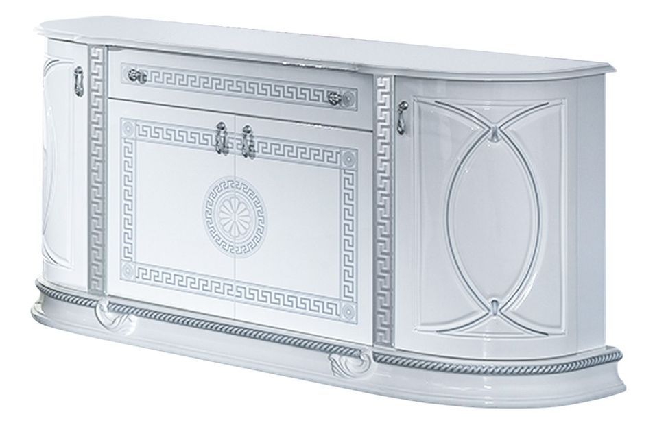 Buffet 4 portes 1 tiroir bois vernis laqué brillant blanc et gris Venus 163 cm - Photo n°1
