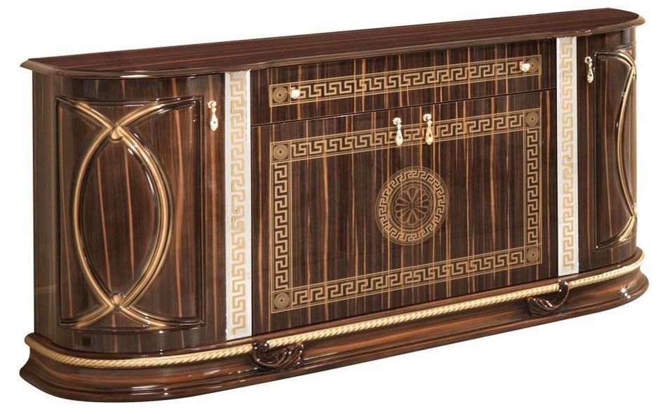 Buffet 4 portes 1 tiroir bois vernis laqué brillant marron et doré Venus 163 cm - Photo n°1