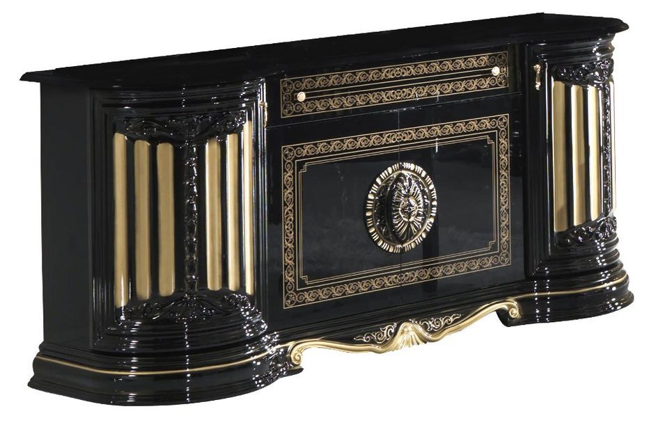 Buffet 4 portes 1 tiroir bois vernis laqué brillant noir et doré Lesly 168 cm - Photo n°1
