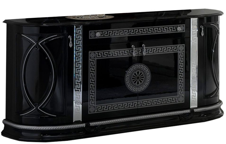 Buffet 4 portes 1 tiroir bois vernis laqué brillant noir et gris Venus 163 cm - Photo n°1