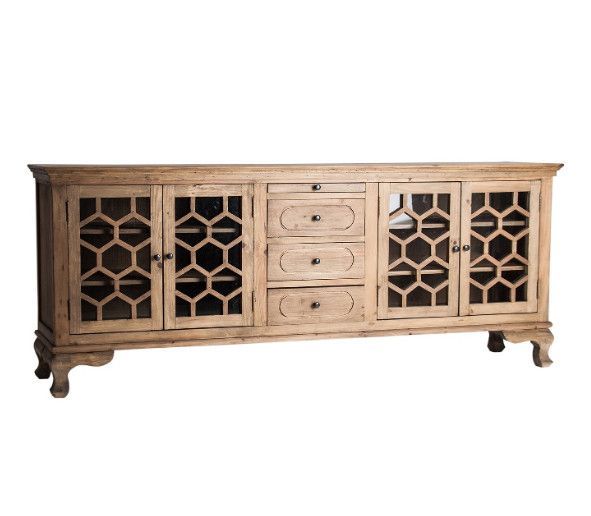 Buffet 4 portes 4 tiroirs pin massif recyclé clair Pella - Photo n°1