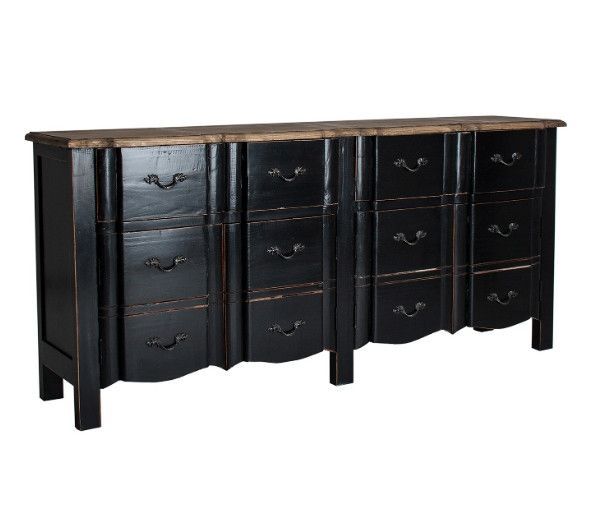 Buffet 4 portes 4 tiroirs pin massif recyclé noir Lo - Photo n°1