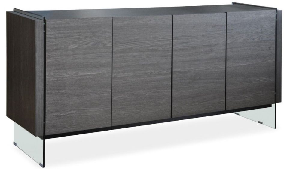 Buffet 4 portes bois gris foncé et verre trempé Kleto - Photo n°1