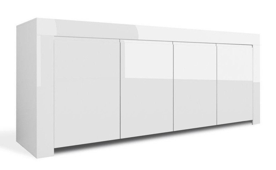 Buffet 4 portes bois laqué blanc brillant Ambre L 210 cm - Photo n°1