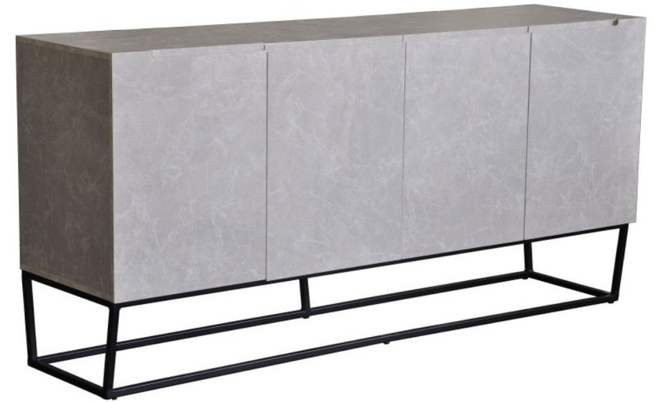 Buffet 4 portes bois laqué gris et pieds métal noir Logan - Photo n°1