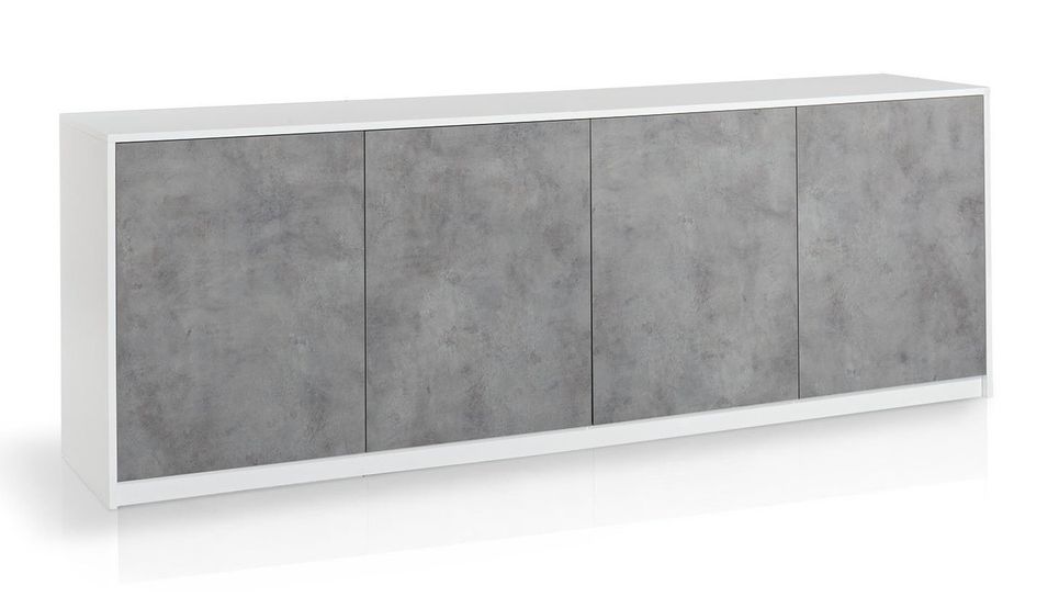 Buffet 4 portes bois mélaminé blanc et béton Keesa L 238 cm - Photo n°1