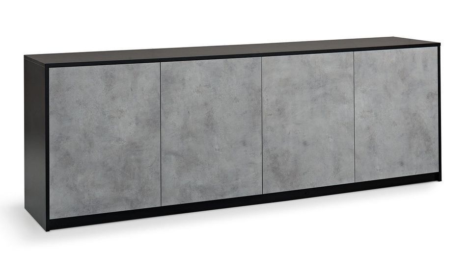 Buffet 4 portes bois mélaminé noir et béton Luxot L 238 cm - Photo n°1