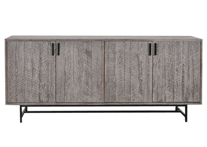 Buffet 4 portes chêne massif gris Pazol 200 cm - Photo n°1