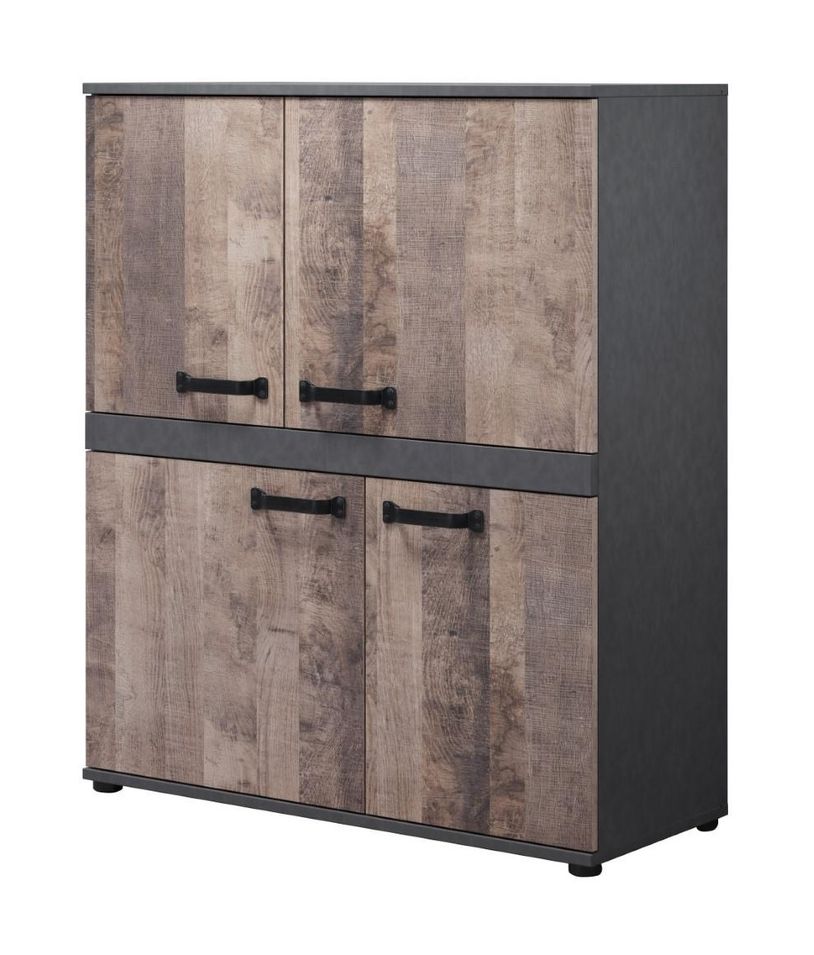 Buffet 4 portes marron et gris mélaminé Florence L 100 cm - Photo n°1