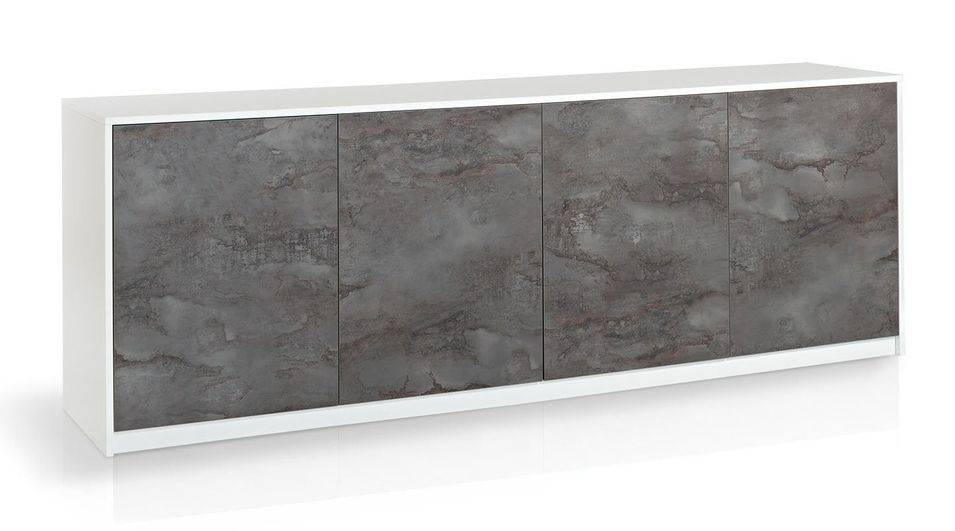 Buffet 4 portes mélaminé blanc et gris Soli L 238 cm - Photo n°1