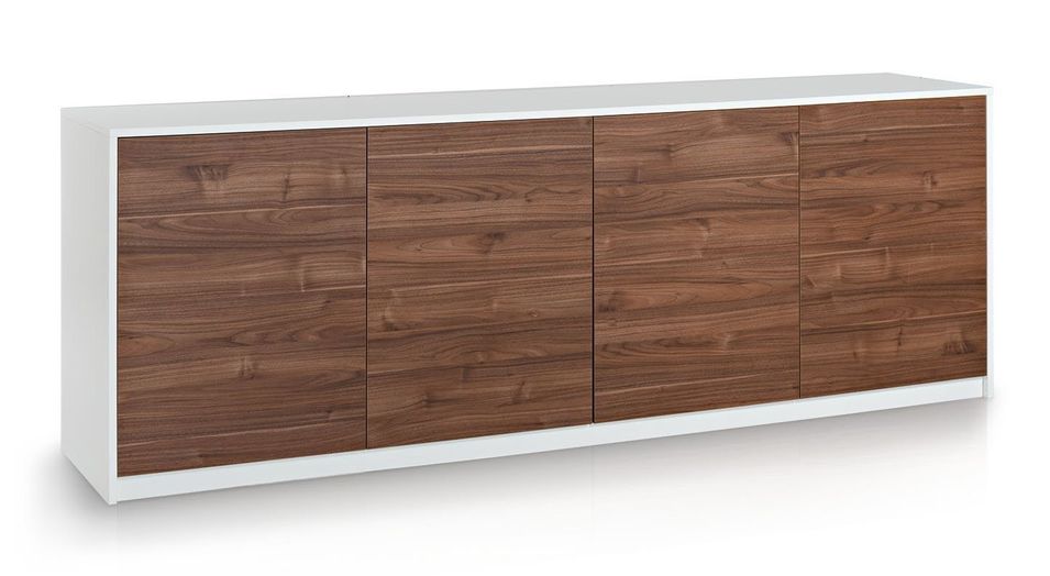 Buffet 4 portes mélaminé blanc et noyer foncé Manni L 238 cm - Photo n°1