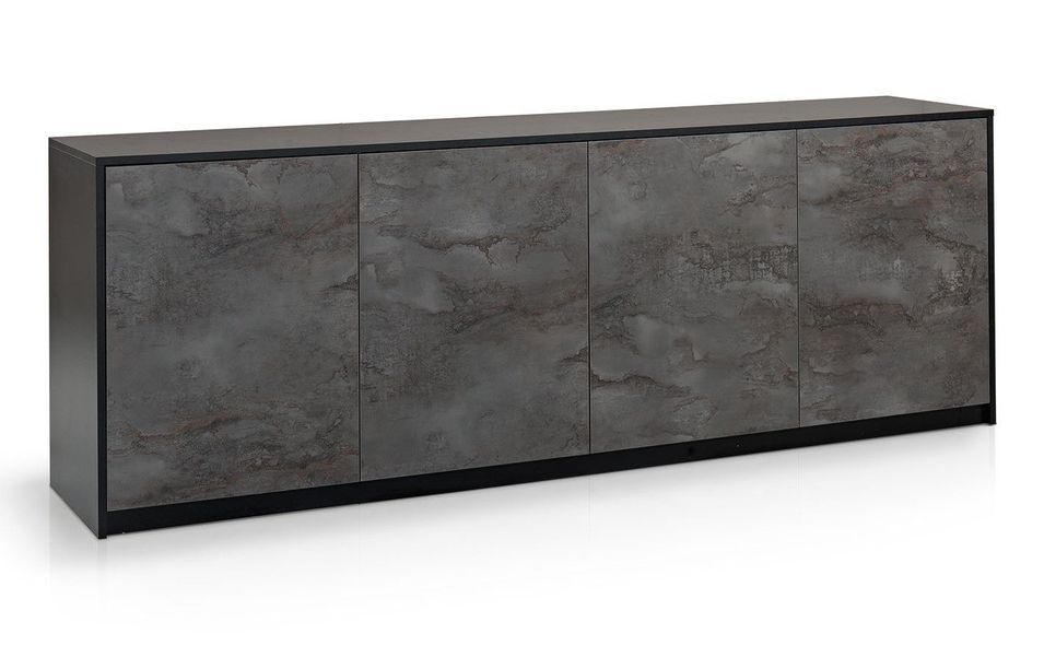 Buffet 4 portes mélaminé noir et gris Lobis L 238 cm - Photo n°1