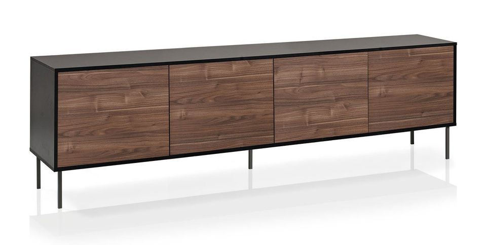 Buffet 4 portes mélaminé noir et noyer pieds métal noir Olani L 238 cm - Photo n°1