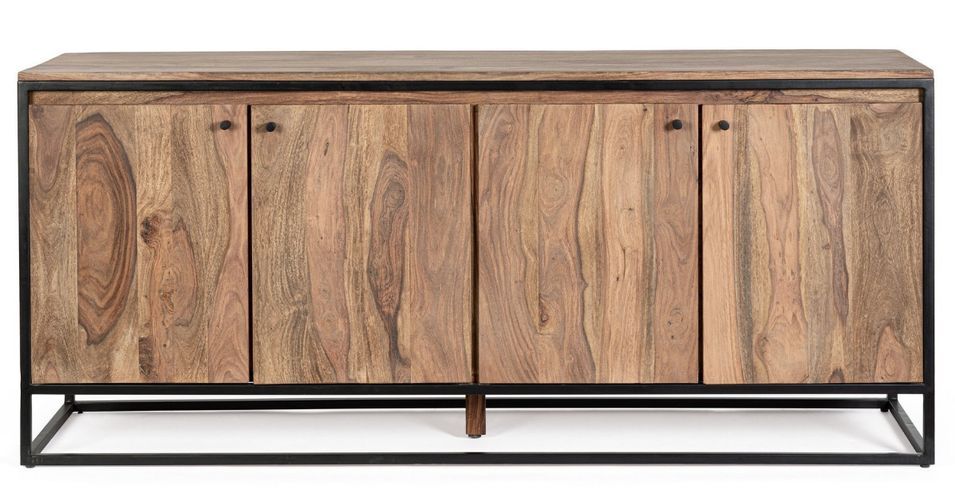 Buffet 4 portes NARTAN 175 cm - Bois clair de Sheesham & acier noir - Photo n°1