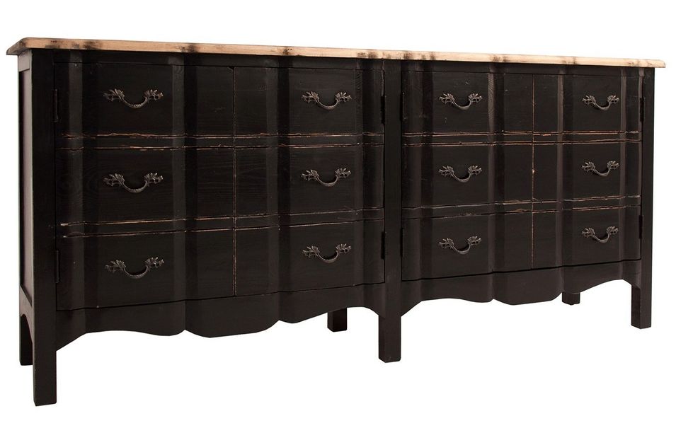 Buffet 4 portes pin massif recyclé noir vieilli Hevina - Photo n°1