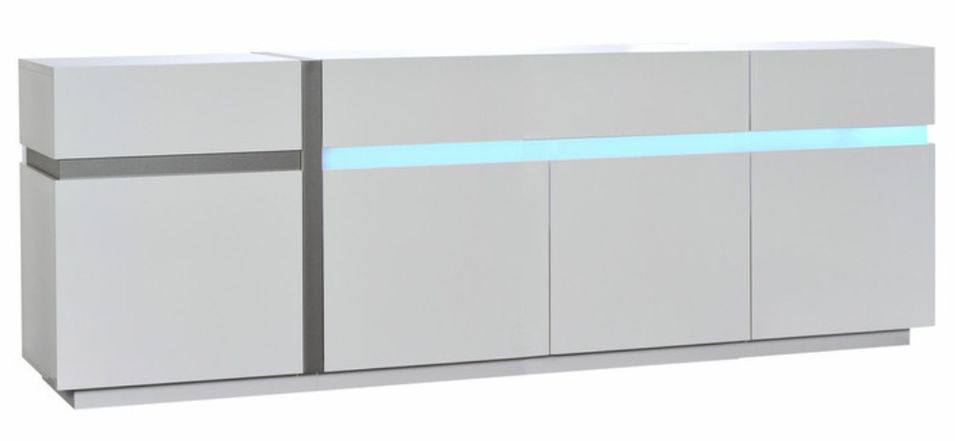 Buffet 4 portes réversibles bois laqué blanc à led Kartz - Photo n°1