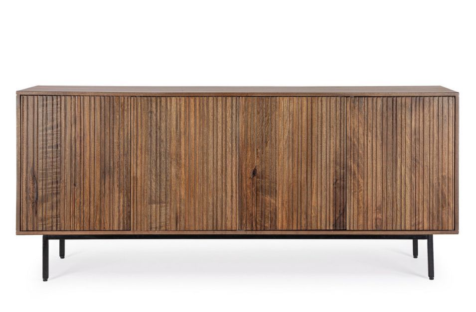 Buffet 4 portes TADITA 170 cm – Bois de manguier marron & pieds acier noir - Photo n°1