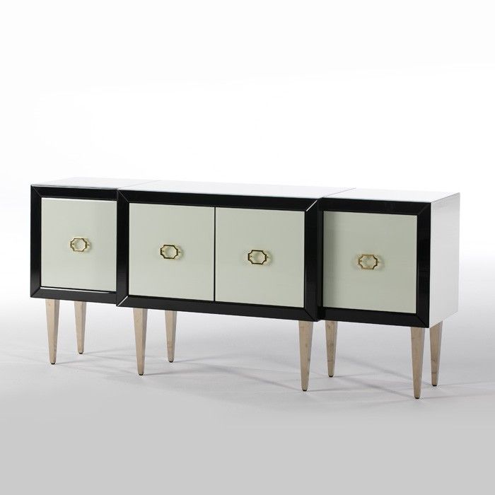 Buffet 4 portes verre noir et blanc Grecy - Photo n°1