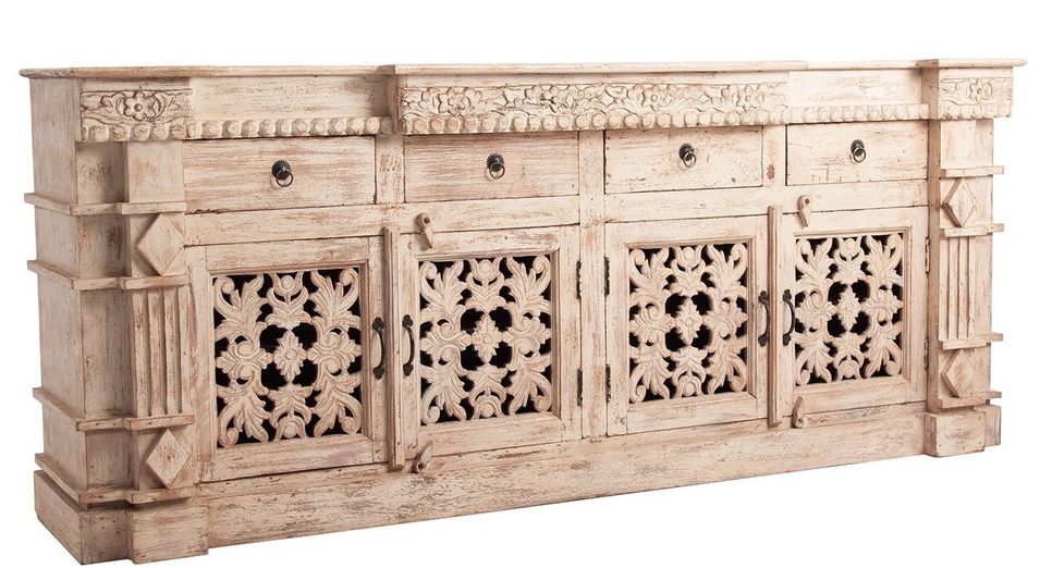 Buffet 4 tiroirs 4 portes manguier massif clair décapé Trelia - Photo n°1