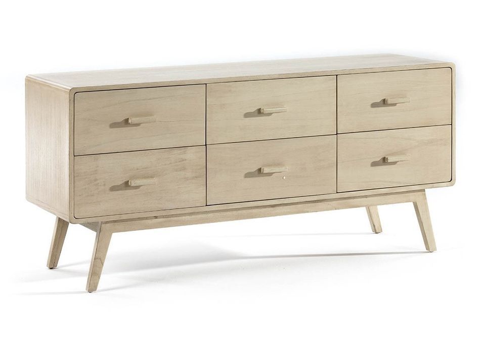 Buffet 6 tiroirs bois clair voilé Joy 200 cm - Photo n°1