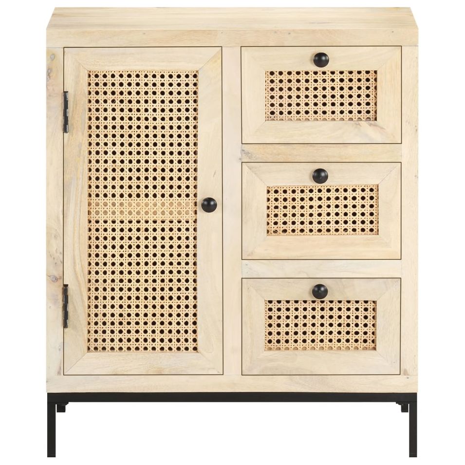 Buffet 60x35x70 cm Bois de manguier massif et canne naturelle - Photo n°1
