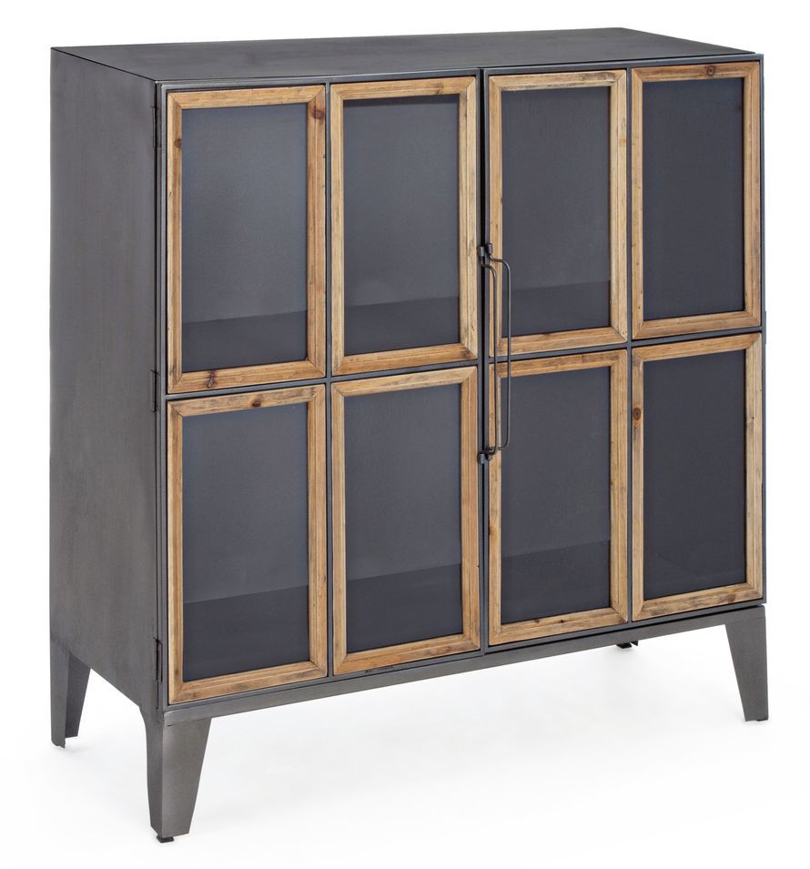 Buffet acier noir et verre 2 portes Bony L 87.5 cm - Photo n°1