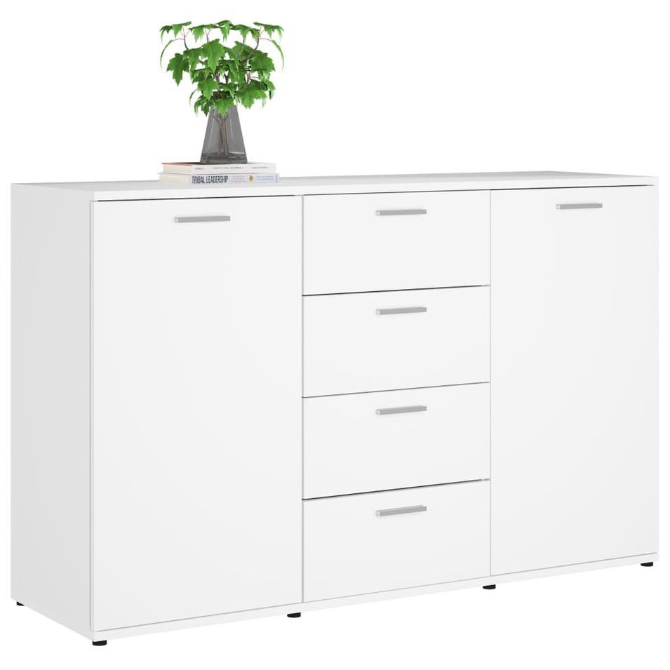 Buffet blanc brillant 2 portes et 4 tiroirs Vendôme 120 cm - Photo n°1