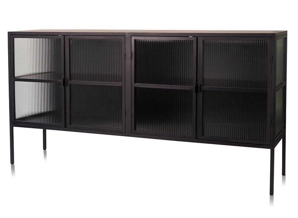 Buffet design acier noir et verre trempé teinté Ombra 180 cm - Photo n°1